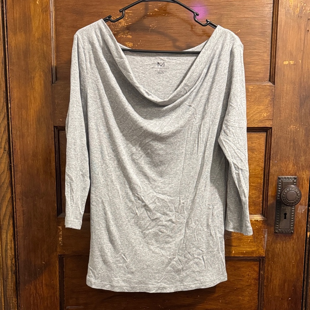 Magaschoni Light Gray Ribbed Tee with Subtle Texture